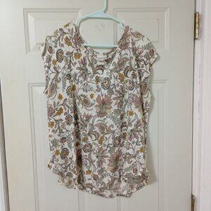 Rachel Zoe Womens Floral 100% Linen Blouse Top Size L Bohemia